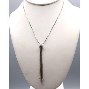 Vintage Crystal Drop Tassel Pendant on Silver Tone Chain Necklace, Clear Sparkle